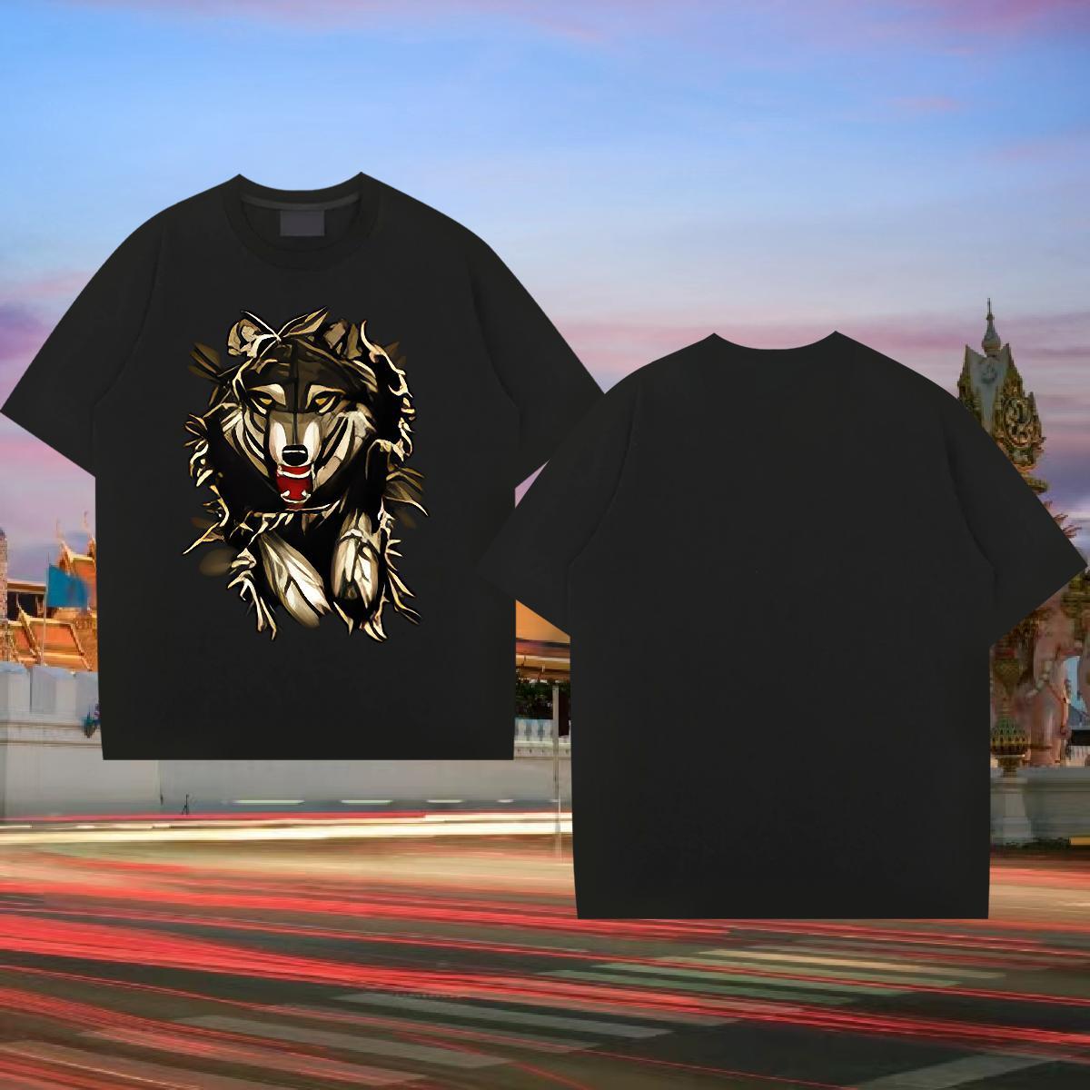 Free Shipping T Shirts Men 230g Cotton wolf Sports Casual Tshirts Short Sleeve Soft TOP Quality Mens Tshirts Cartoon Print