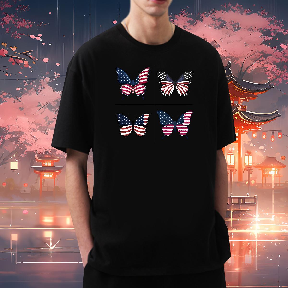 T-Shirts 230g 100% Cotton Butterfly Casual Beach Round Neck Short Sleeve Skull Men Clothes T-Shirt Fashion Comfortable Polos