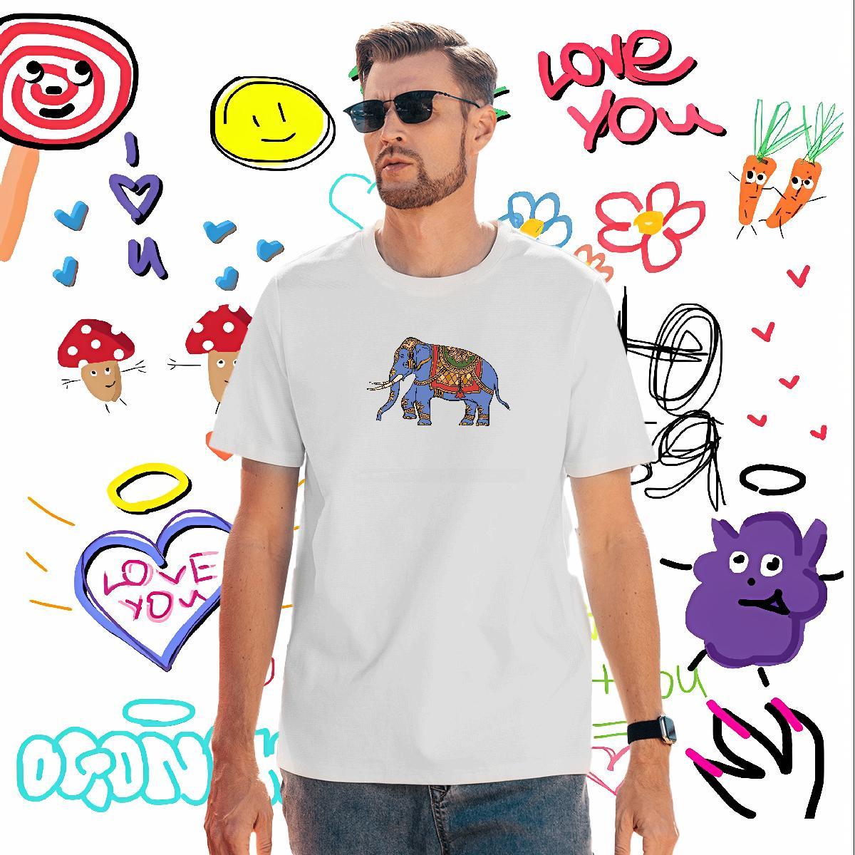 Mens T Shirts 100% Cotton 230g elephant Casual Short Sleeve Soft DIY Anime Tshirt for Man Woman Stylist Cool Tops Shirt
