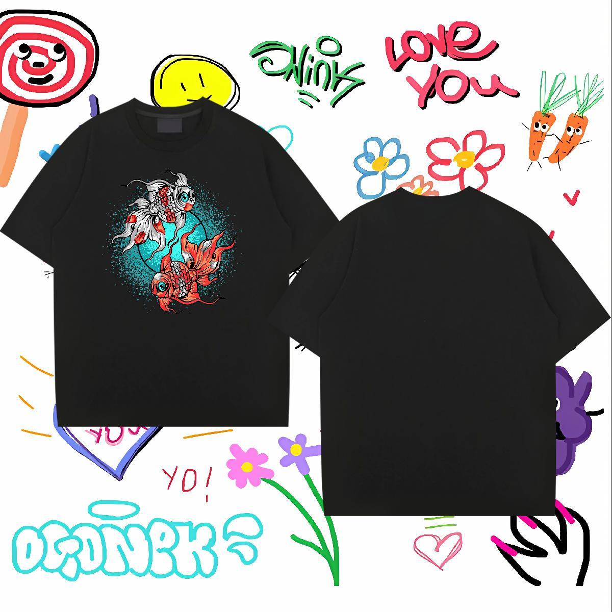 T-Shirts 100% Cotton 230g Street Casual Short Sleeve Soft Cartoon Printing L-4XL Men Tops Tees 2024 Summer Comfortable Tops Shirt