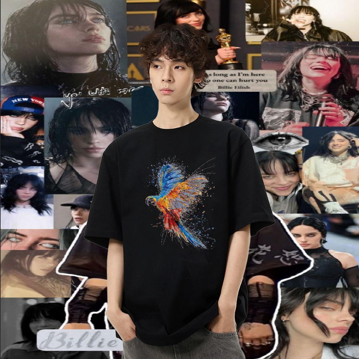 New T Shirt For Man 230g Cotton parrot Street wear Hip Hop Tops Shirt Breathable Short Sleeve Unisex Men Tees Cartoon Printing L-4XL