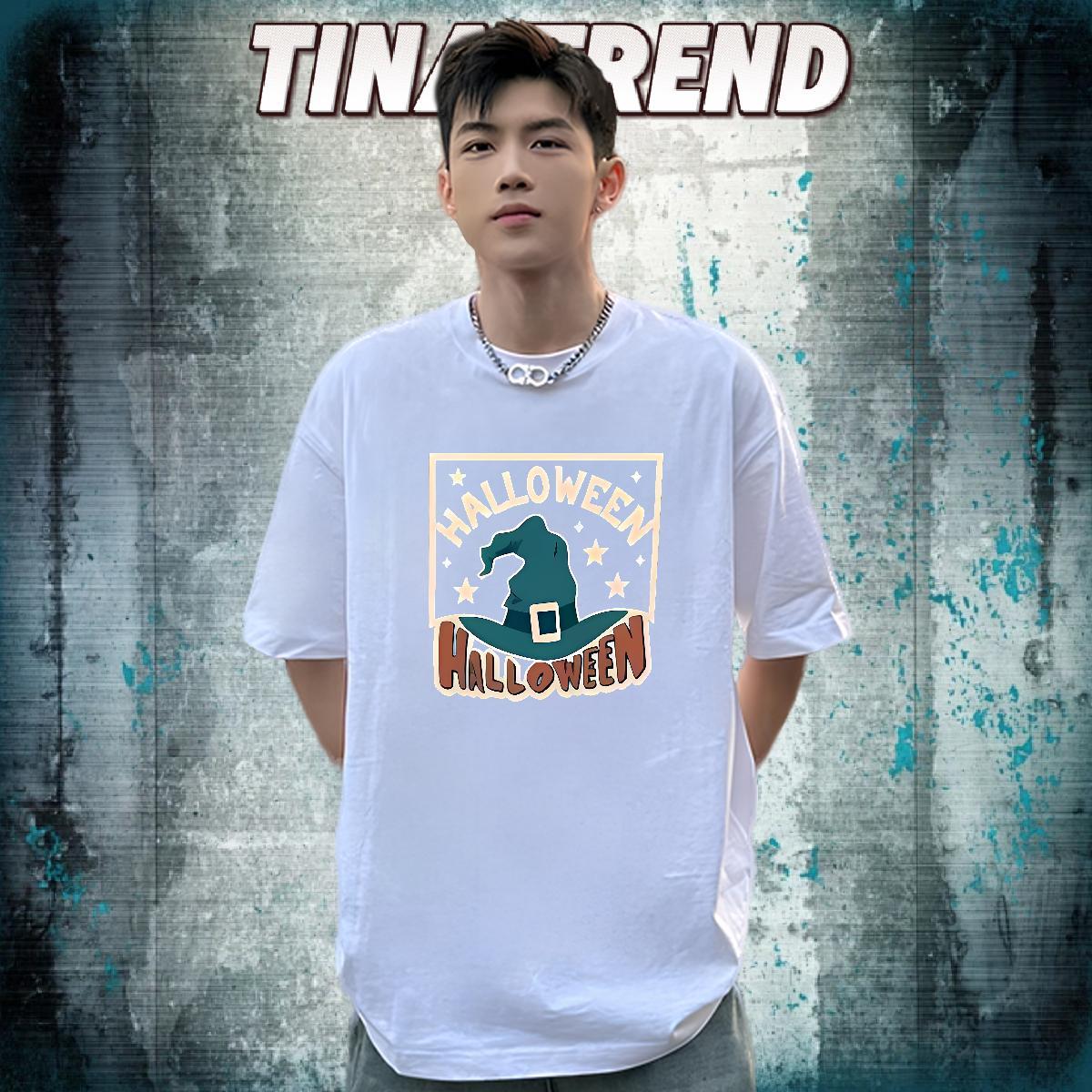 Wholesale T Shirts Men 230g Pure Cotton halloween hat Daily Wear Clothings Breathable Crew Neck Designer Men Clothes T-Shirt Asian Size