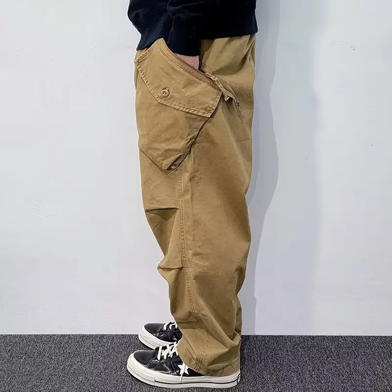 American Style Vintagetrendy Versatile Casual Pants For Men Heavy Washing Cargo Multiple Pockets Autumnwinter 240806