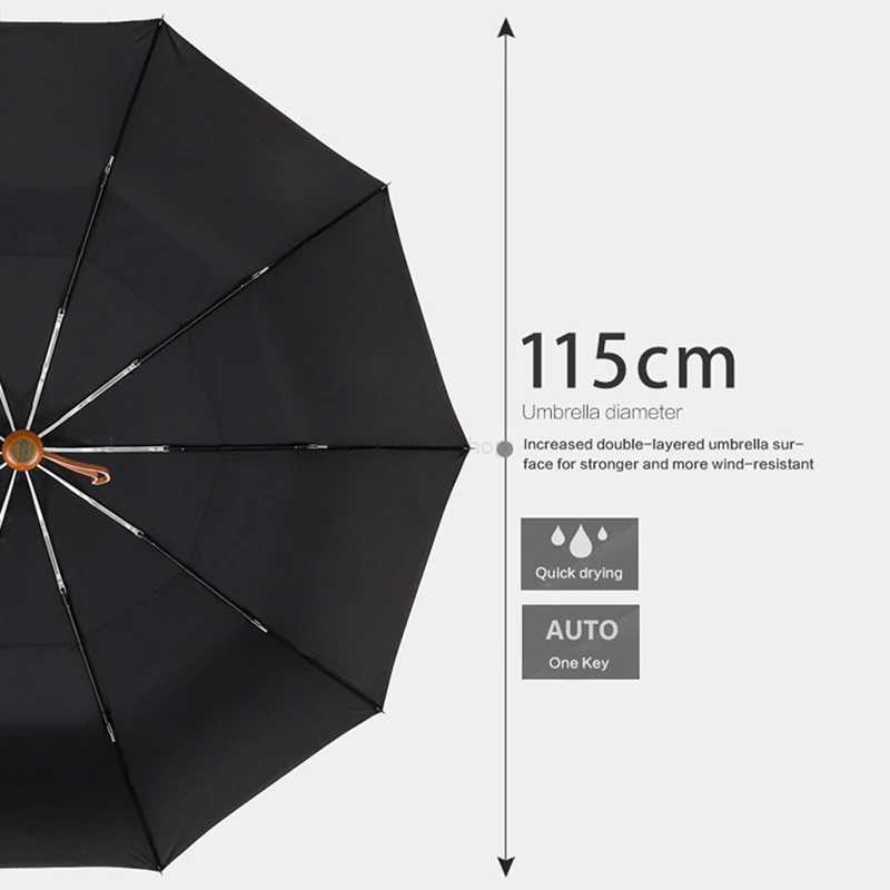 PARACHASE Big Umbrella Men Business Style 115cm Automatic Umbrella Rain Double Layer 10K Windproof Large Golf Umbrellas WoodenXJ34