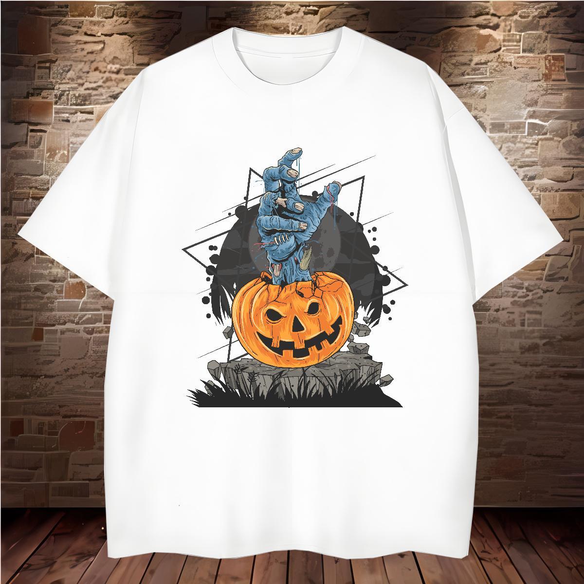 T Shirts Men 100% Cotton 230g Halloween Sports Casual Breathable Short Sleeve Custom Printed Men Tops Tees Fashion Loose Fit Tops Shirt