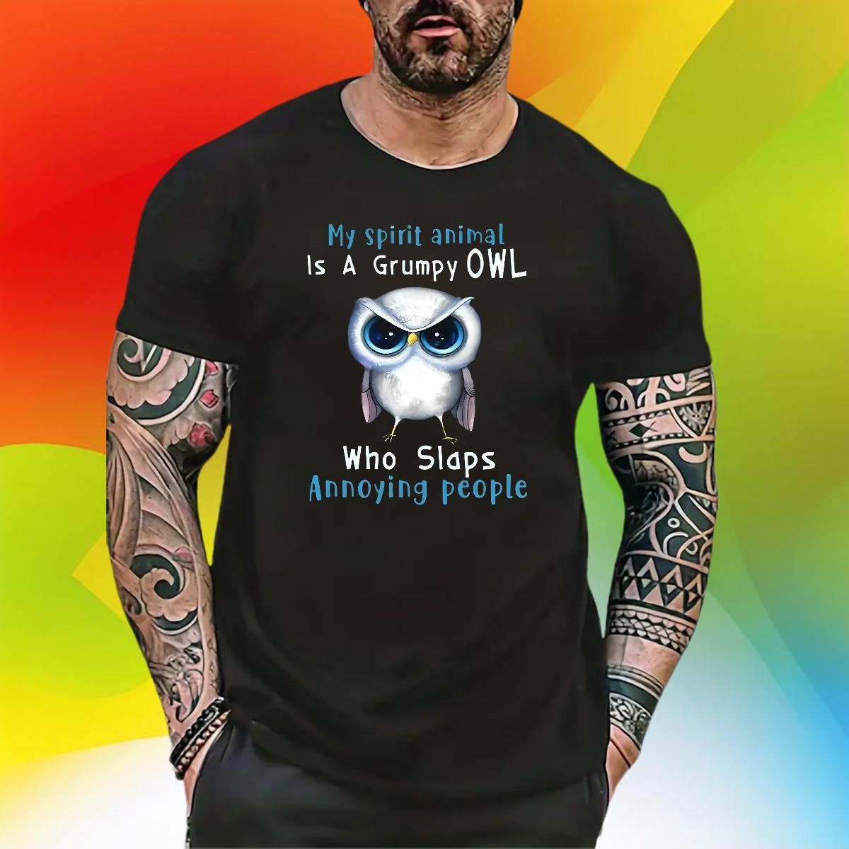 Custom T-Shirts 230g Cotton Owl Outdoor Tees Round Neck Short Sleeve Loose Fit Tshirts Graphic