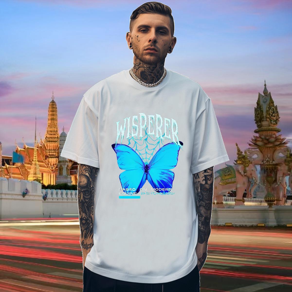 Custom T-Shirts for Men 100% Cotton 230g Butterfly Spring Summer Tops O-Neck Short Sleeve Designer Men Clothes T-Shirt Graphic