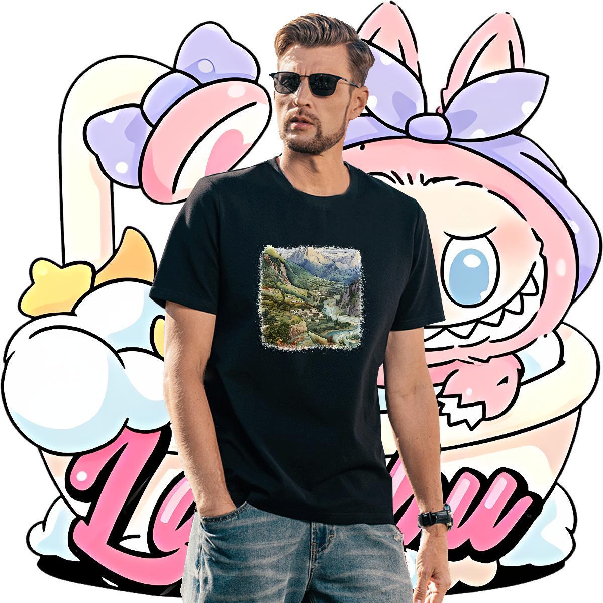 High Quality Mens Tshirts 230g 100% Cotton Street Wear mountains Custom Cartoon Breathable Short Sleeve 2024 Designer T shirt Tee Shirt