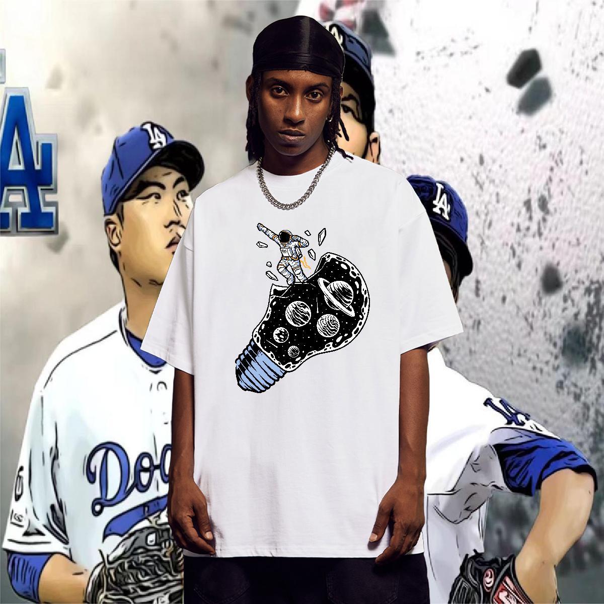 T Shirts Men 230g Cotton spaceman Daily Wear Short Sleeve O-Neck DIY Anime Men Tops Tees 2024 DIY Unisex Clothings