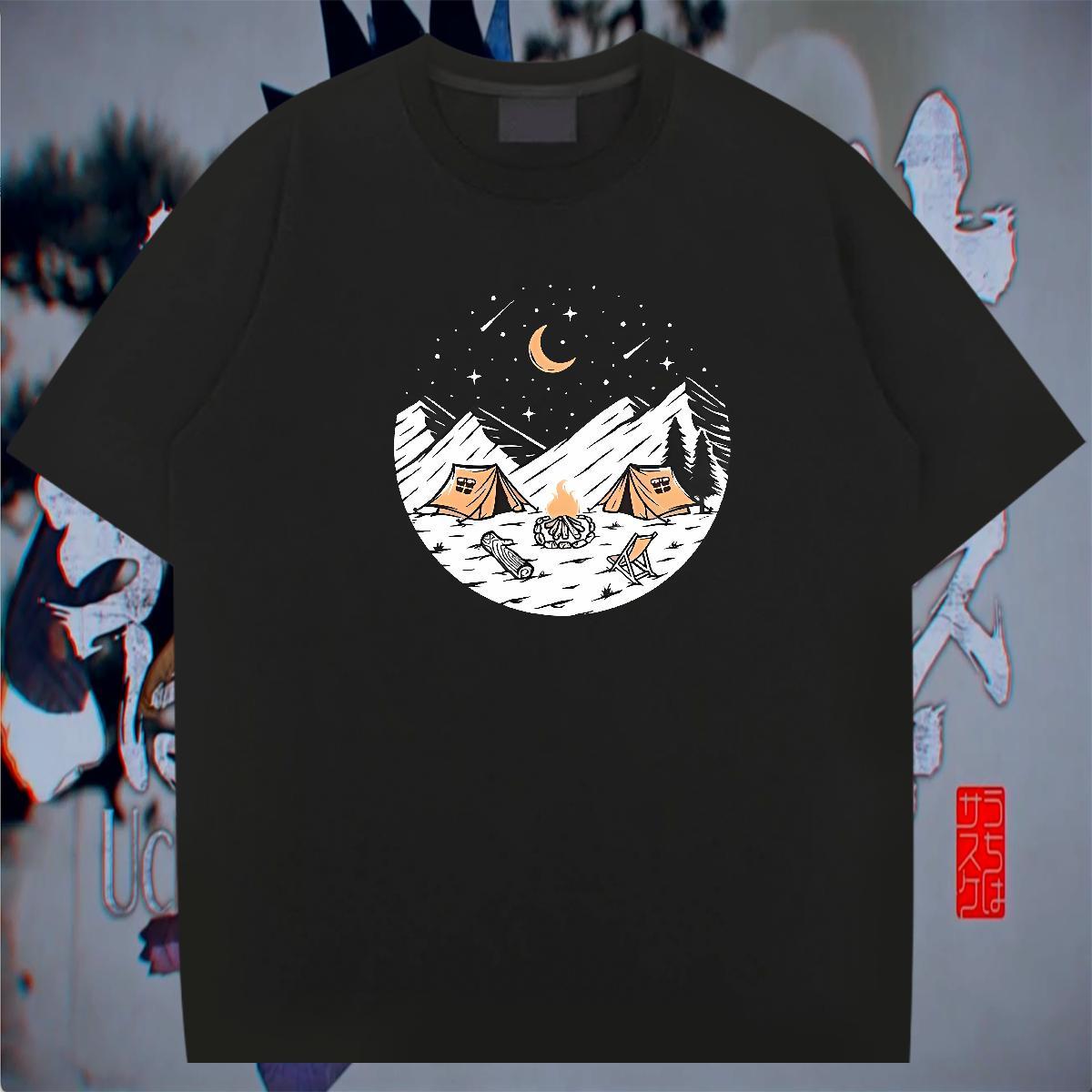 Cool Couples T Shirts 230g 100% Cotton Beach mountains Skull O Neck Short Sleeves 2024 New T shirt Wear