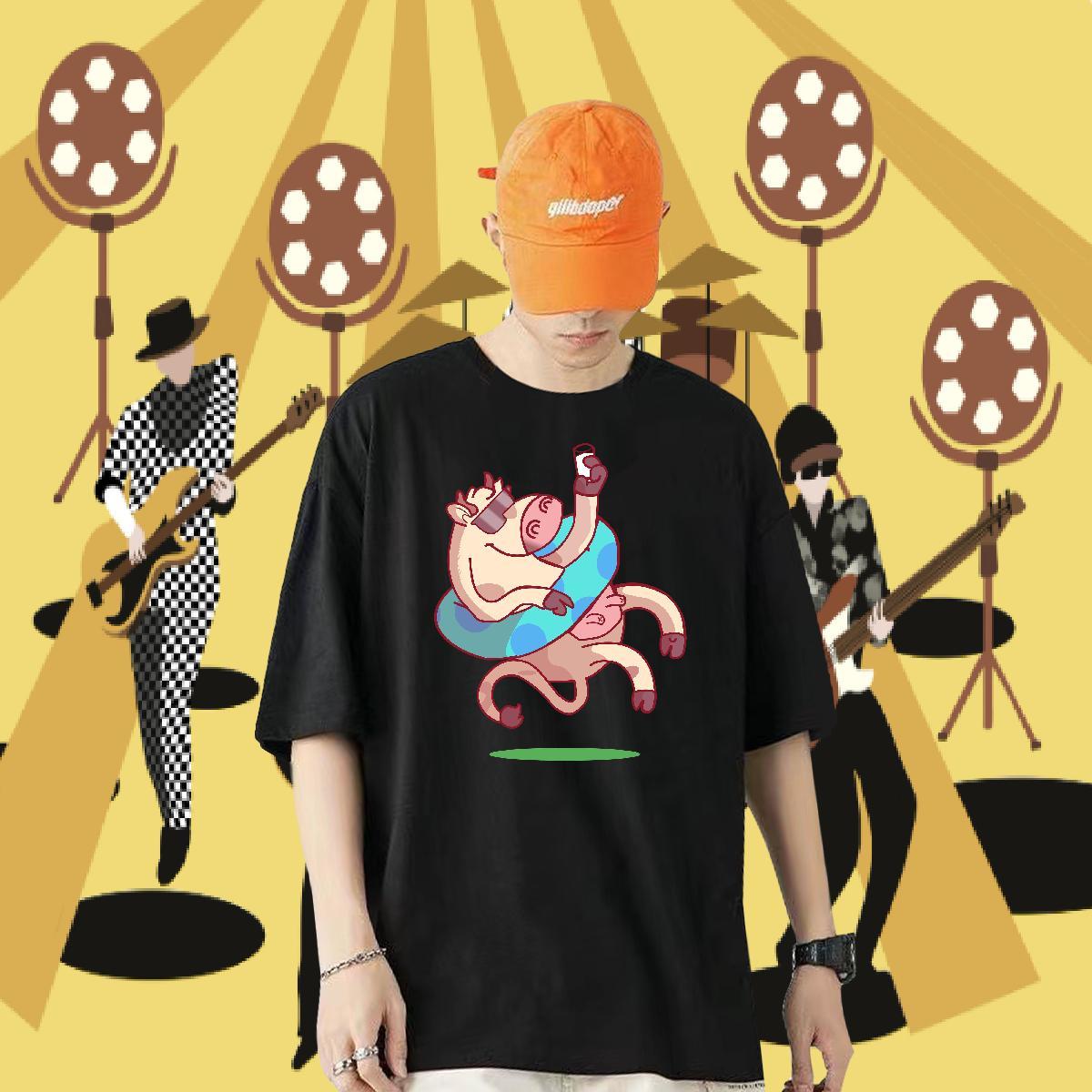 DIY Men T Shirts 230g 100% Cotton cow Street wear Hip Hop Tees Shirts Breathable Short Sleeve Comfortable Men Tops Tees White Plus Size