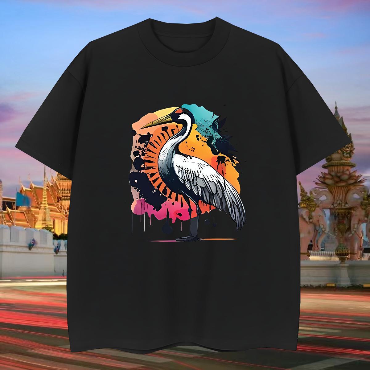 T-Shirts 100% Cotton 230g bird Spring Summer Short Sleeve Soft Cartoon Printing L-4XL Men Tshirts 2024 High Quality Tops Tees