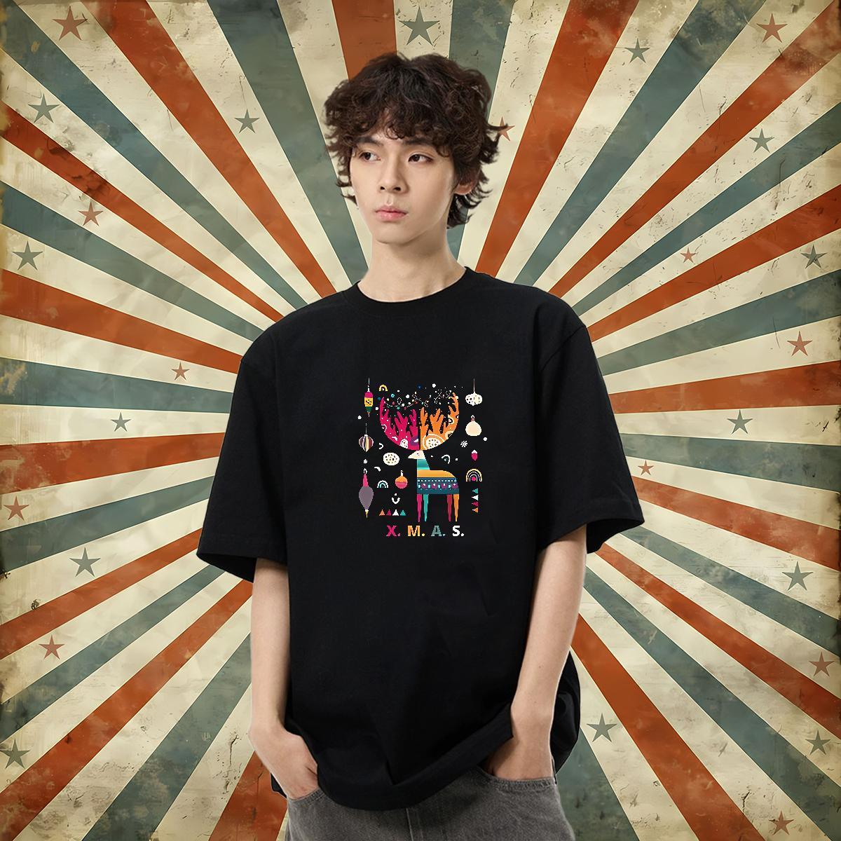 New Designer Men T Shirts 230g 100% Cotton Christmas Summer Casual Tees Shirts O Neck Short Sleeves Classic Couples T Shirts Black Oversized