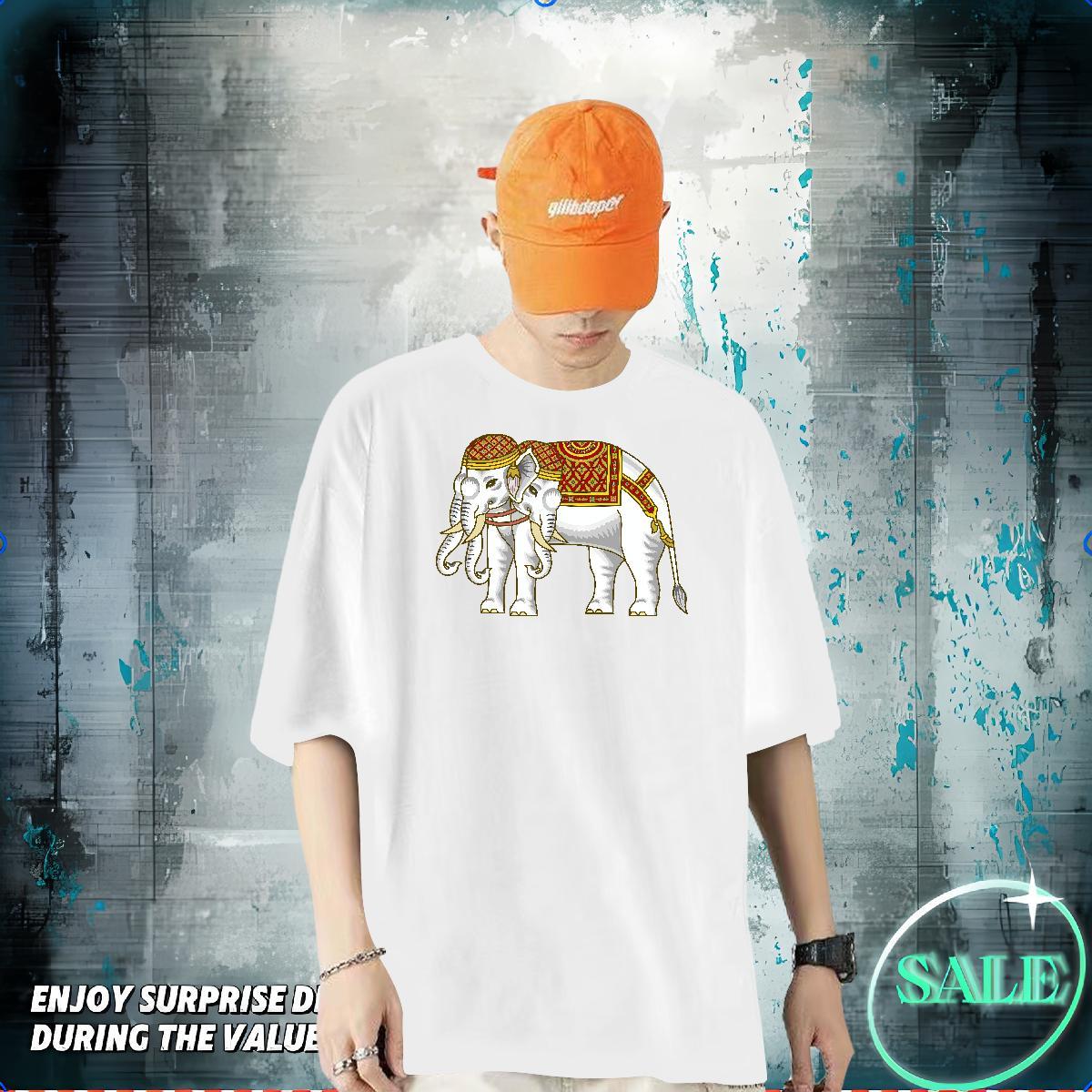 Fashion T shirt 230g Pure Cotton elephant Hip Hop Top Tees O-Neck Short Sleeve Popular Men Tees Graphic