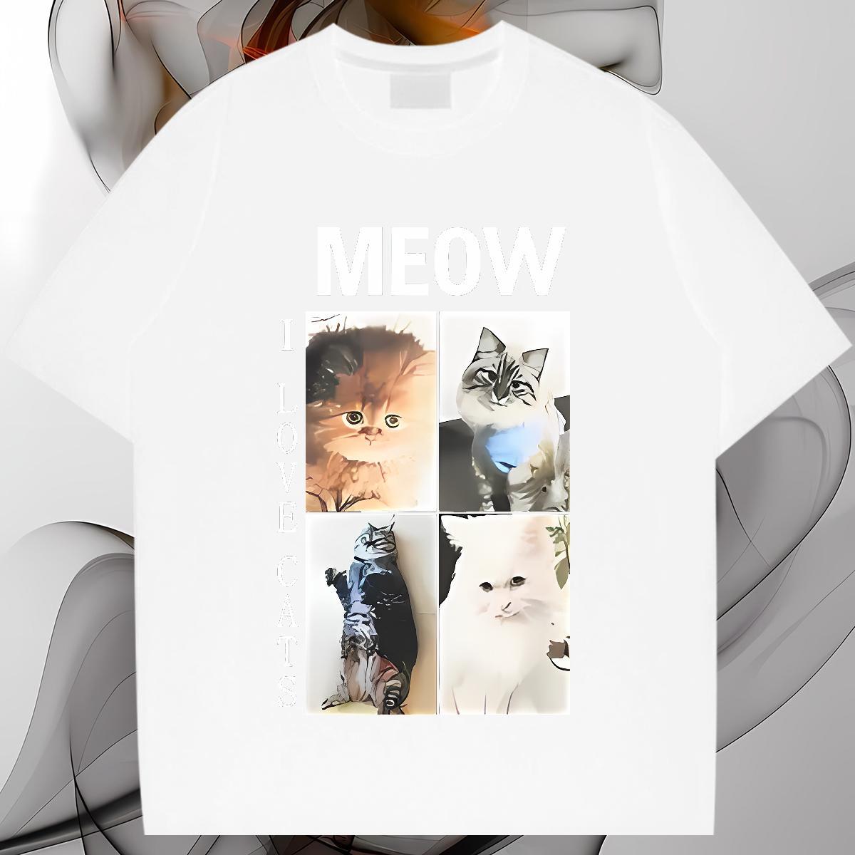 Fashion Designer T-Shirts for Men 230g 100% Cotton cat Sports Casual Clothings Short Sleeve Soft TOP Quality Couples T Shirts Cartoon Printing L-4XL
