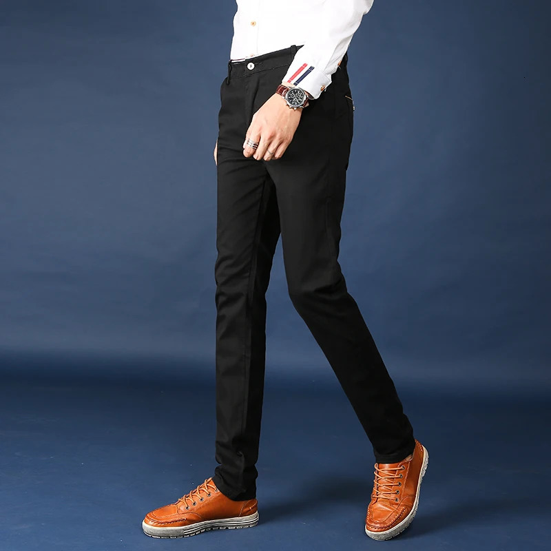 Men Pants Classic Style Cotton Elastic Slim Fit Office Trouser Business Casual Solid Straight Suit Pant Mens Clothing 240806