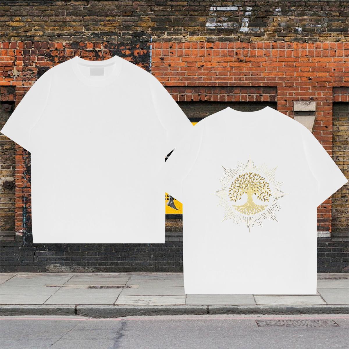 2024 Designer Mens T Shirts 230g Cotton tree Sport Top Tees Breathable Short Sleeve Soft Men Clothes T-Shirt White Plus Size