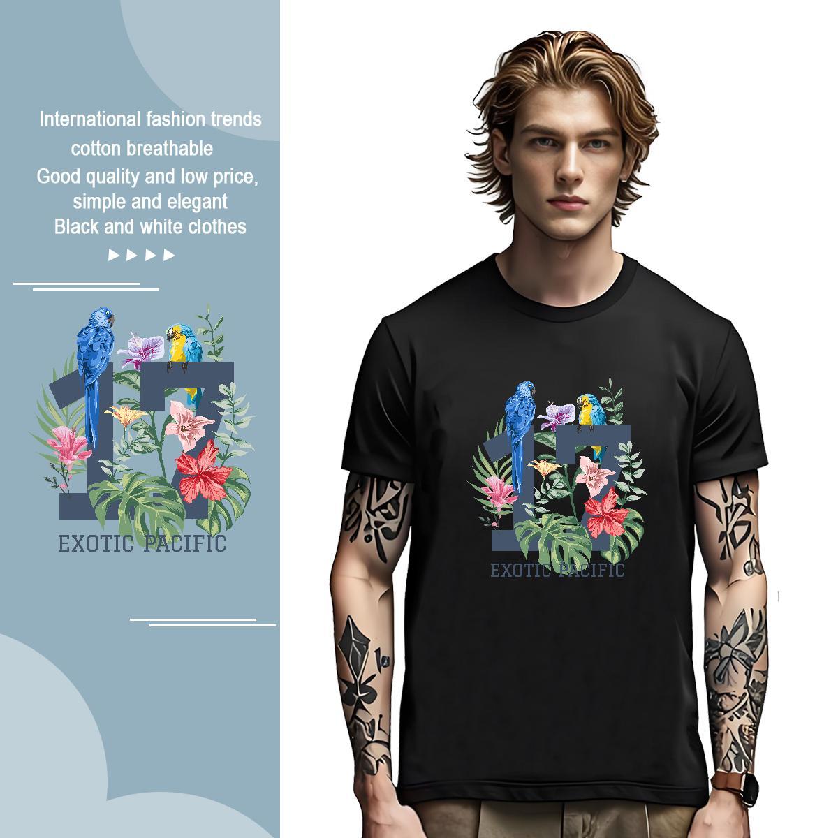 T Shirts Men 230g Cotton bird Home Outdoor O-Neck Short Sleeve Oversized Men Tshirts DIY High Quality Tops Shirt