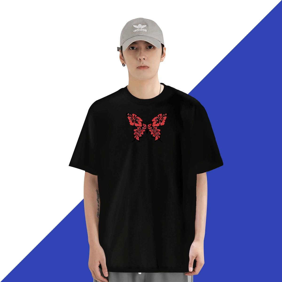 Classic Men Tops Tees 100% Cotton 230g Street wear Hip Hop Butterfly Black Oversized O Neck Short Sleeves Fashion Designer Mens T Shirts Tshirts