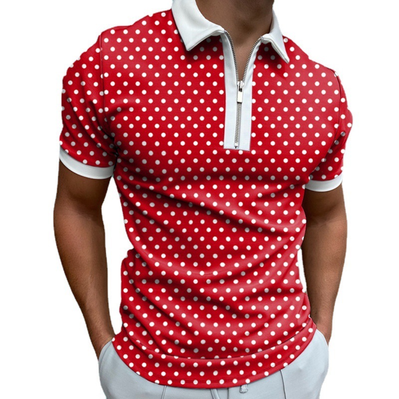 Single summer new men's polo shirt 3D digital printing short sleeved lapel zipper large POLO