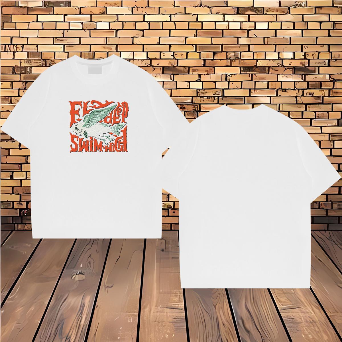 Fashion Casual T-Shirts for Men 230g 100% Cotton fish Casual Beach Clothes Short Sleeve O-Neck Soft Couples T Shirts Customized