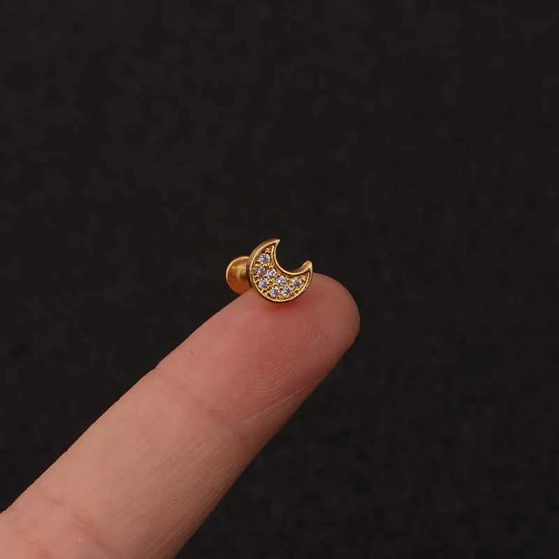 2020 New 1Pc Flat Labret Rear Ear Perforated Jewelry Crystal Cz Mini Pocket Spiral Daith Conch Rook Tragus Earrings W240803