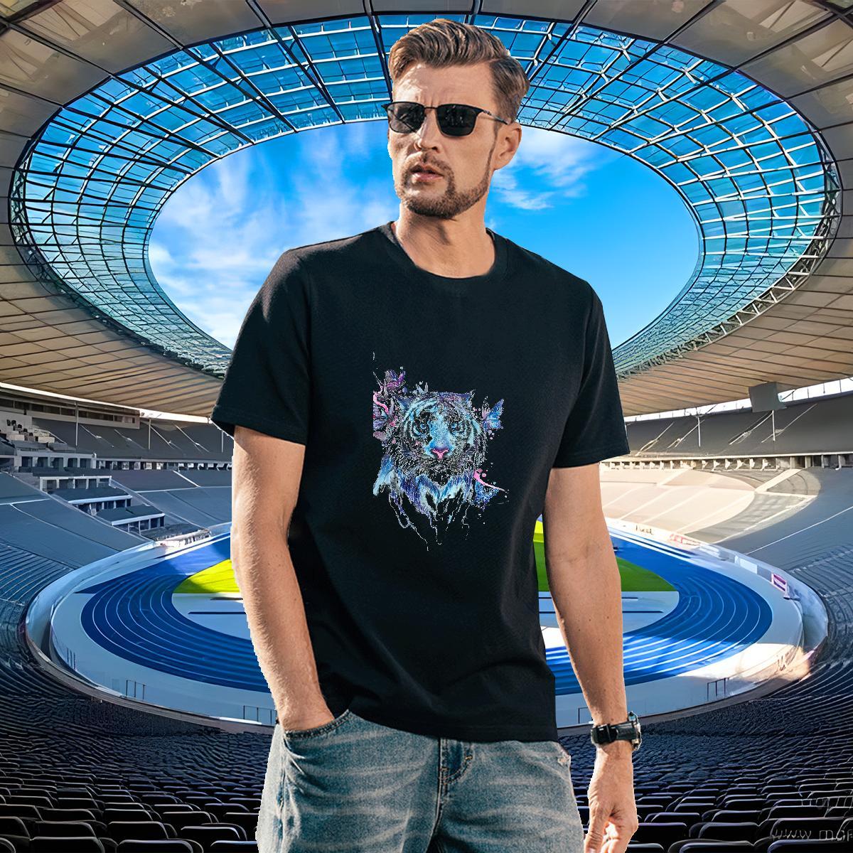 Cool Men Clothes T-Shirt 230g Pure Cotton tiger T-Shirts Sport Short Sleeve Soft Oversized 4XL Fashion Design Tee Shirt