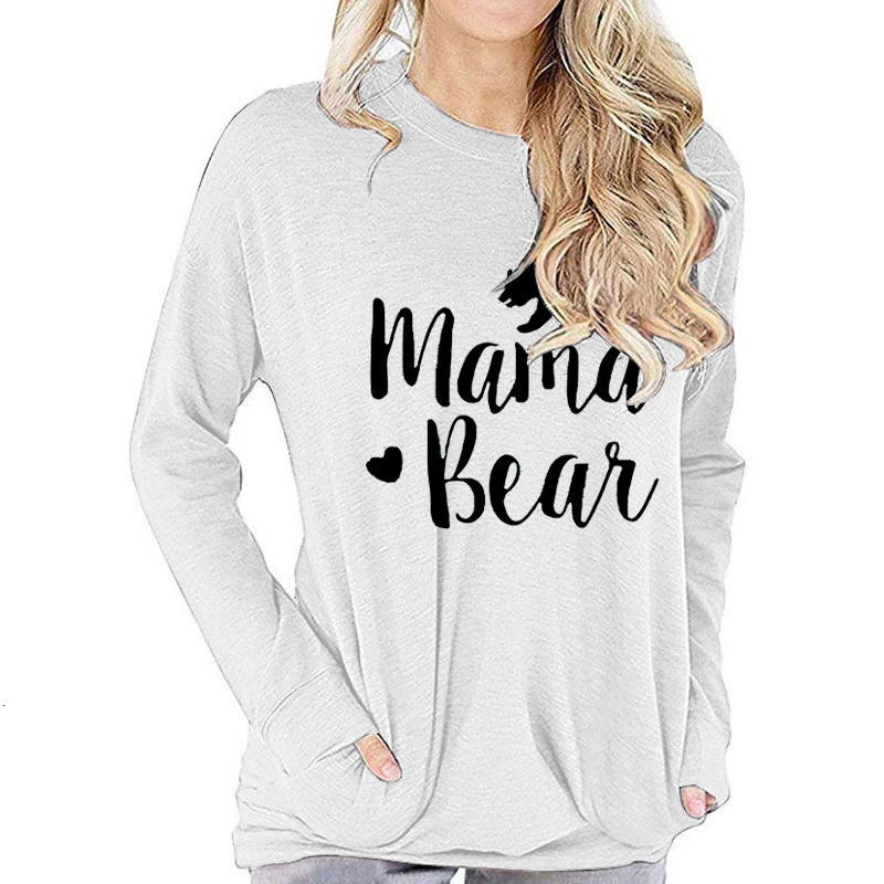 Womens Mama Bear Shin Printed T-shirt Animal Graphics Harajuku Street Clothing Casual Fashion Womens Y2K Top Long Sleeve T-shirt 240826