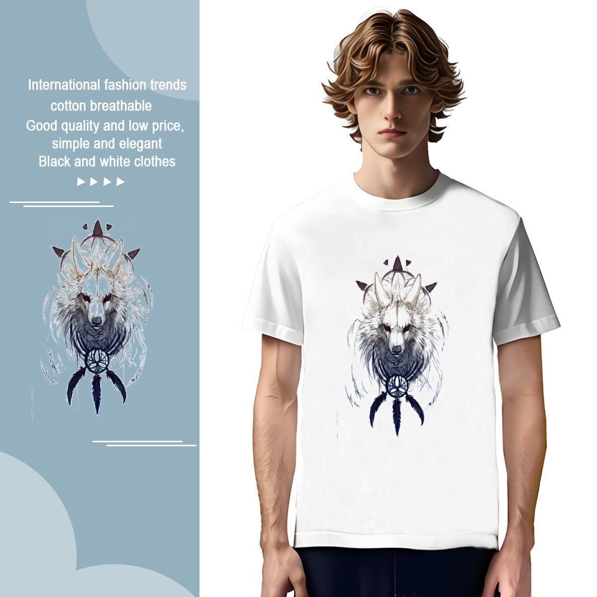 Cool Tshirt for Man Woman 230g Pure Cotton wolf T-Shirts Street wear Hip Hop Breathable Crew Neck Custom Print Plus Size Factory Direct Polos