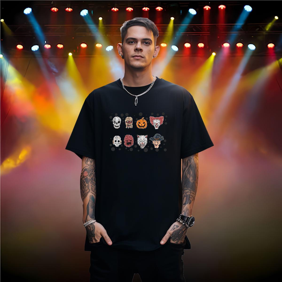 Man T Shirts 230g Cotton Halloween Casual Short Sleeve O-Neck White Plus Size Couples T Shirts Fashion Casual Brand Polos