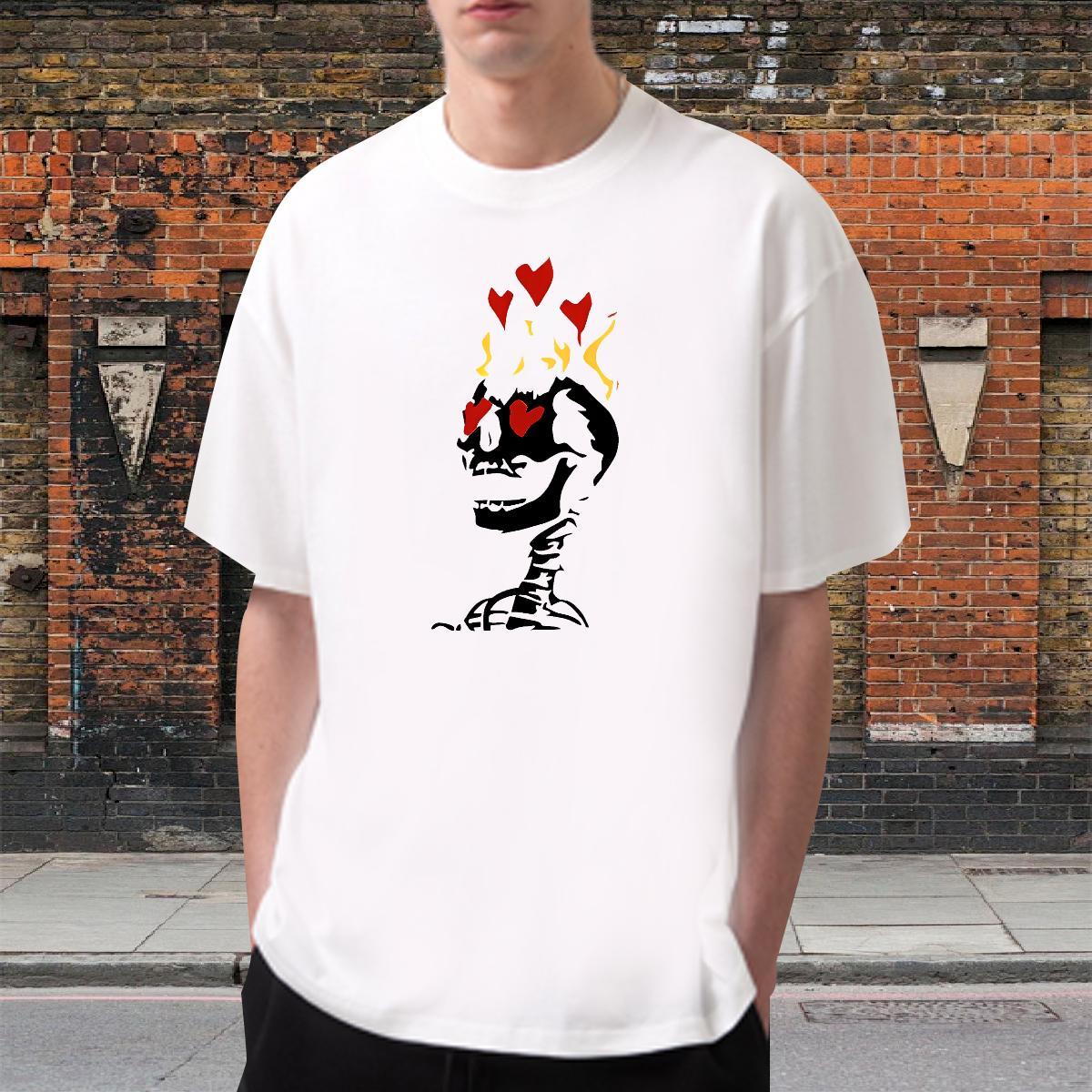 2024 Man T Shirts skull Tops Tees 100% Cotton 230g Street Soft Oversized 4XL Breathable Soft Tshirts