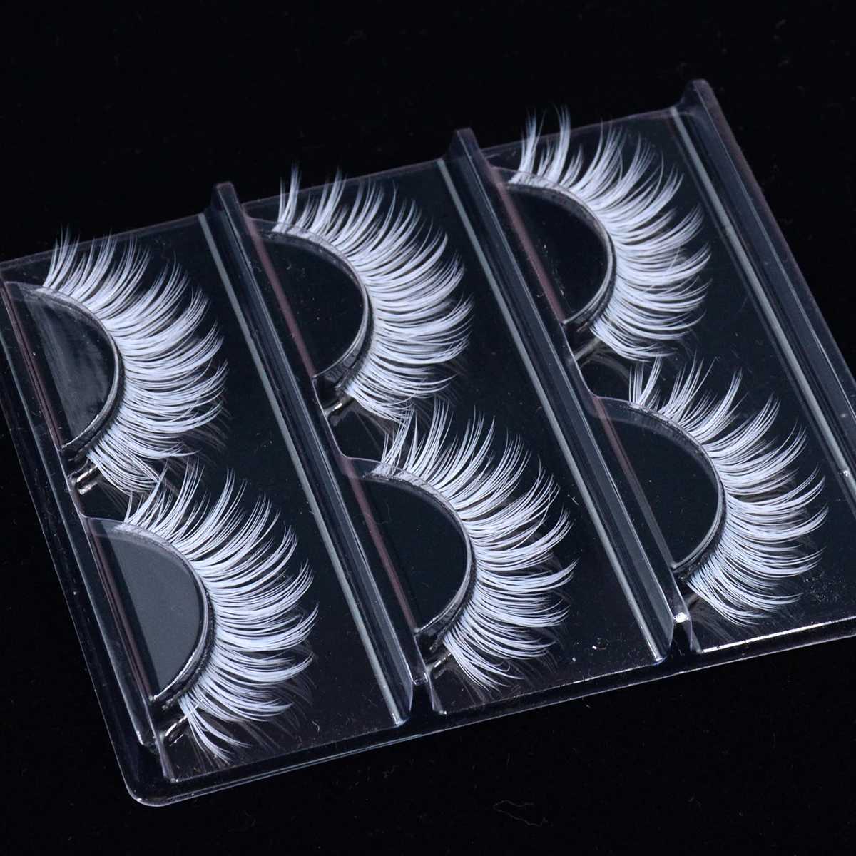 3 pairs of fluffy lace white eyelashes 3D natural color artificial vegan silk eyelashes for role-playing Halloween makeup party W240803