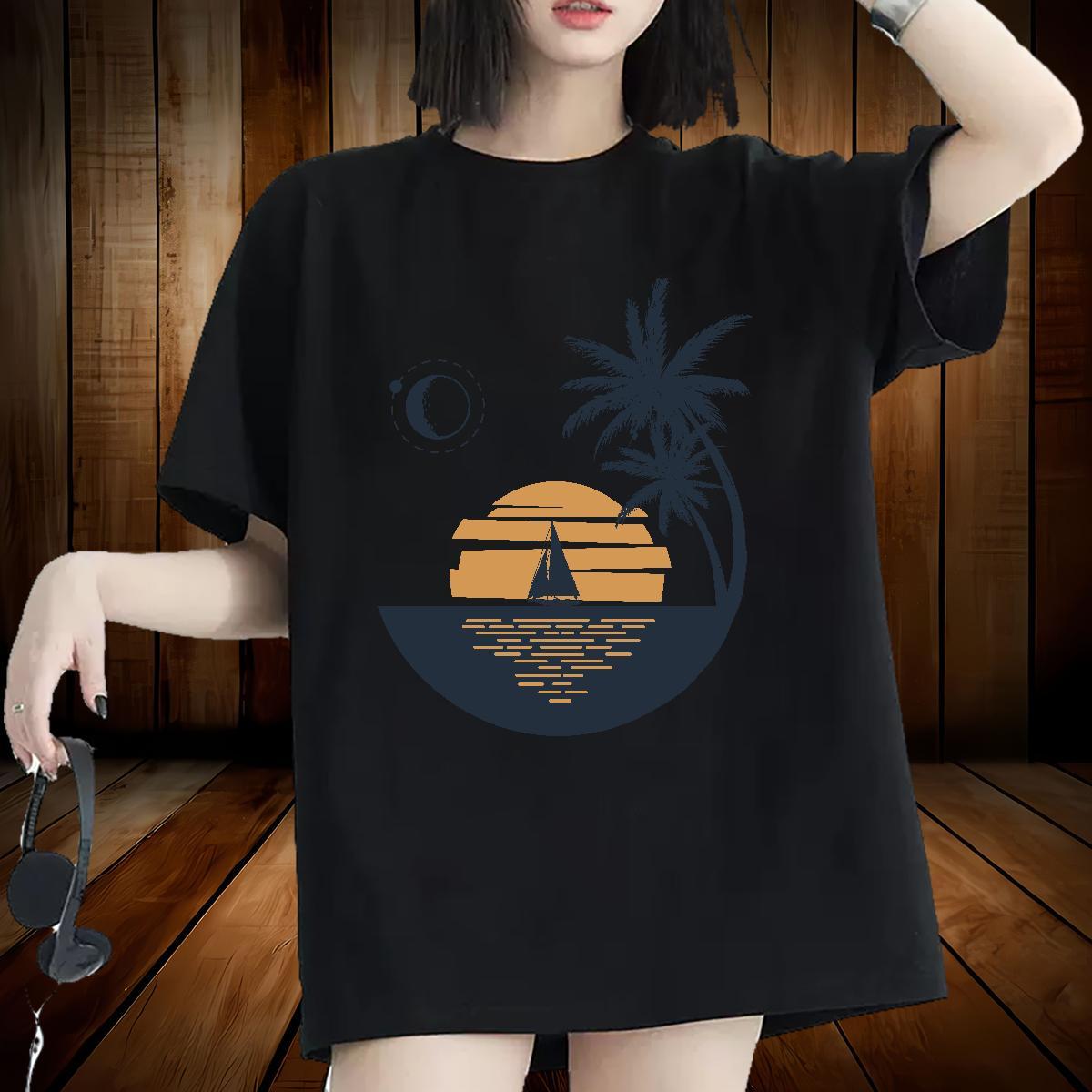 Nice T Shirts Women Breathable Soft Tshirt for Man Woman Floral Print sea Sport 100% Cotton 230g TOP Quality Tees