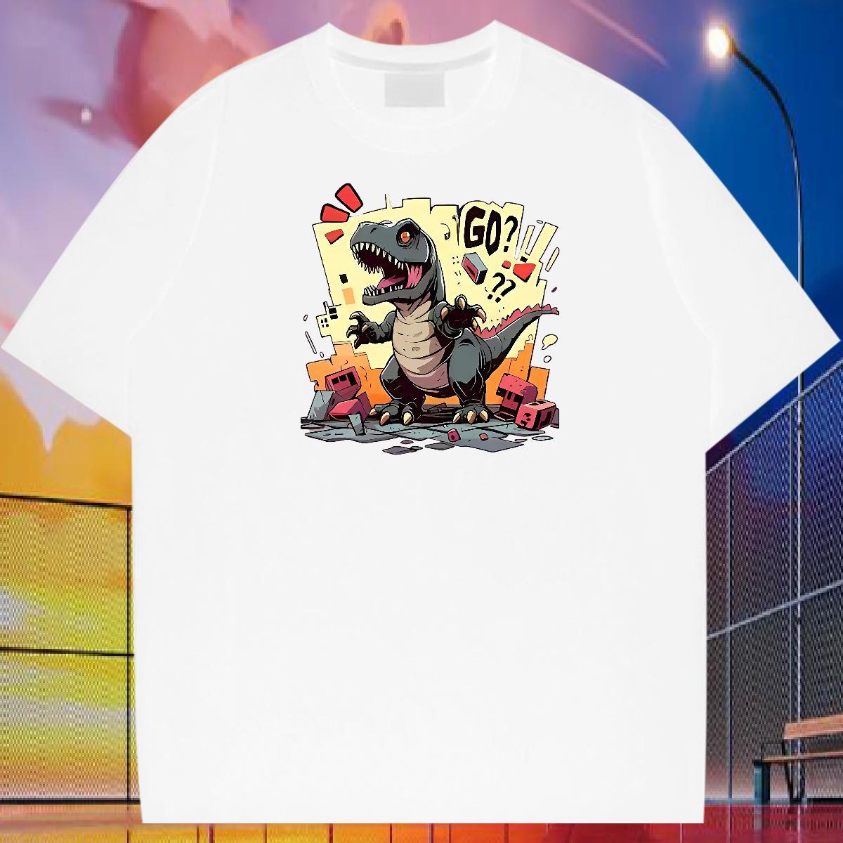 2024 DIY T-Shirts 230g Pure Cotton dinosaur High Street Hip Hop Tops Tees Short Sleeve O-Neck Comfortable Couples T Shirts Cartoon Printing L-4XL