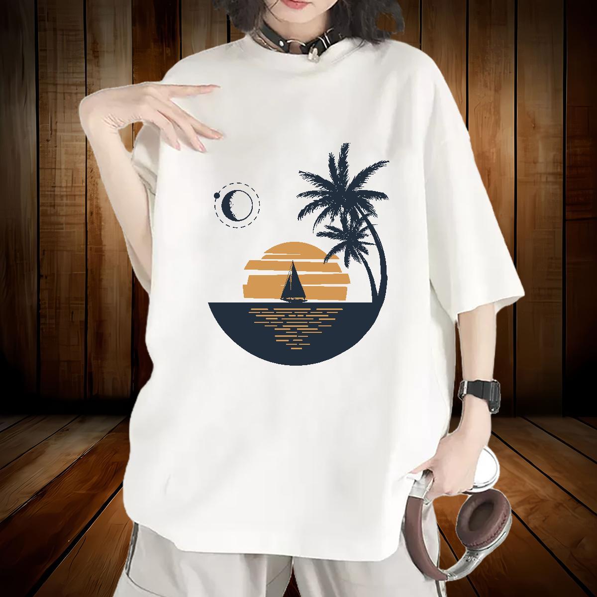 Nice T Shirts Women Breathable Soft Tshirt for Man Woman Floral Print sea Sport 100% Cotton 230g TOP Quality Tees