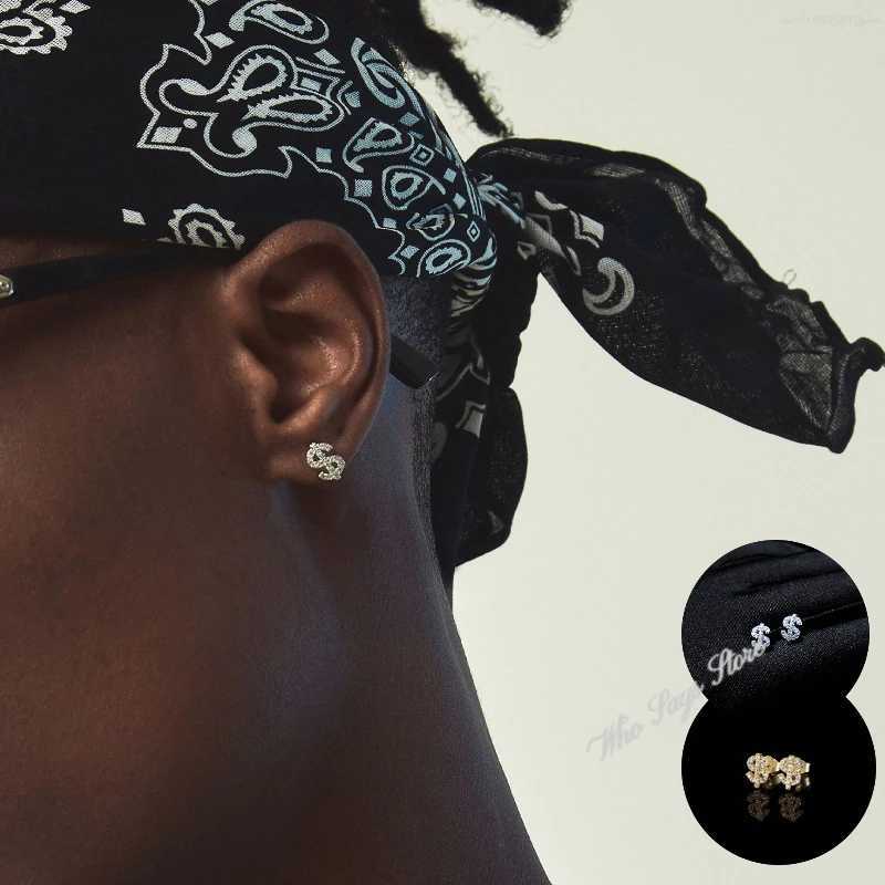 Stainless Steel Earrings Hip Hop Jewelry Stud Earrings Ice Out Zircon USD Signature Gold Plated Womens Earrings W240803