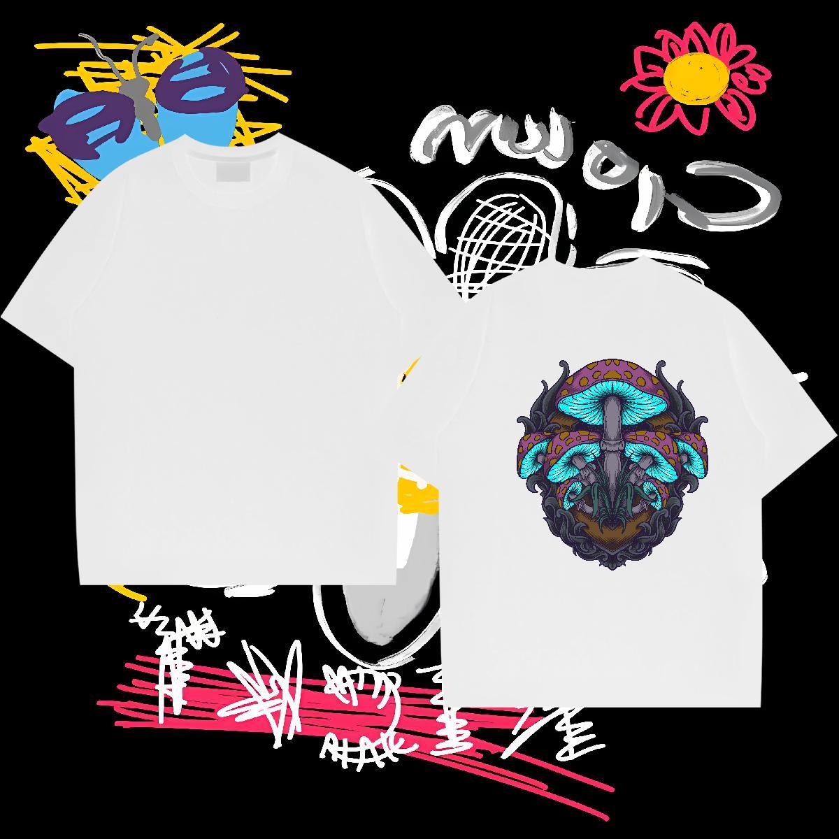 Fashion Casual Man T Shirts 230g Cotton mushroom High Street Hip Hop Tops Tees Breathable Crew Neck Designer Tshirt for Man Woman Skull