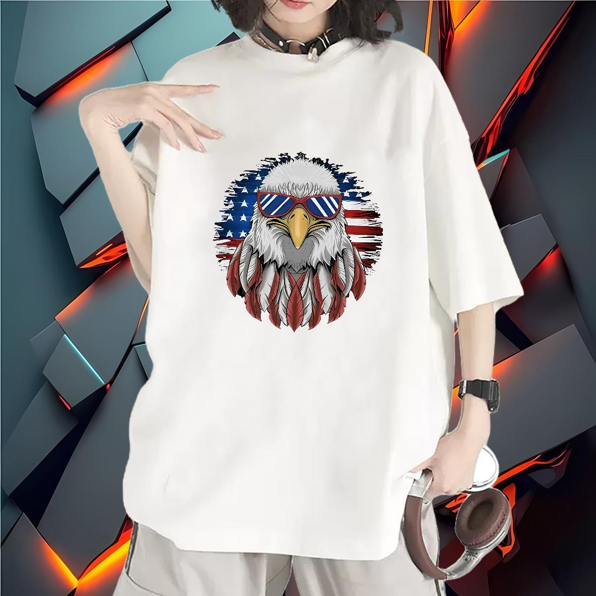 Nice Womens T Shirts Breathable Crew Neck Women Tshirts Anime Print eagle Spring Summer 230g Cotton Custom Top Shirts