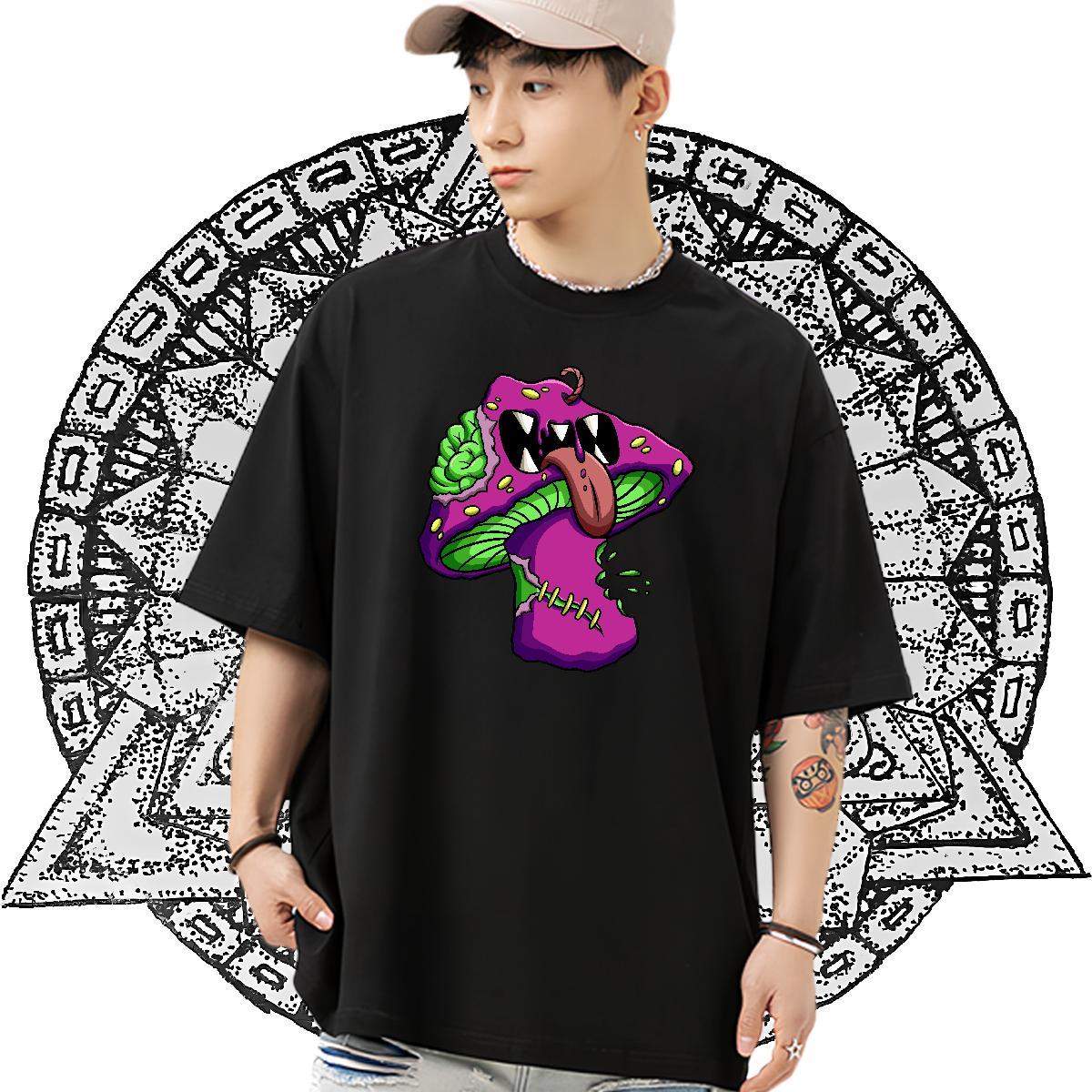 Fashion T-Shirts 230g Pure Cotton mushroom Anime Printing Street Tshirts Breathable Soft Cool Design Mens Tshirts Plus Size Cartoon