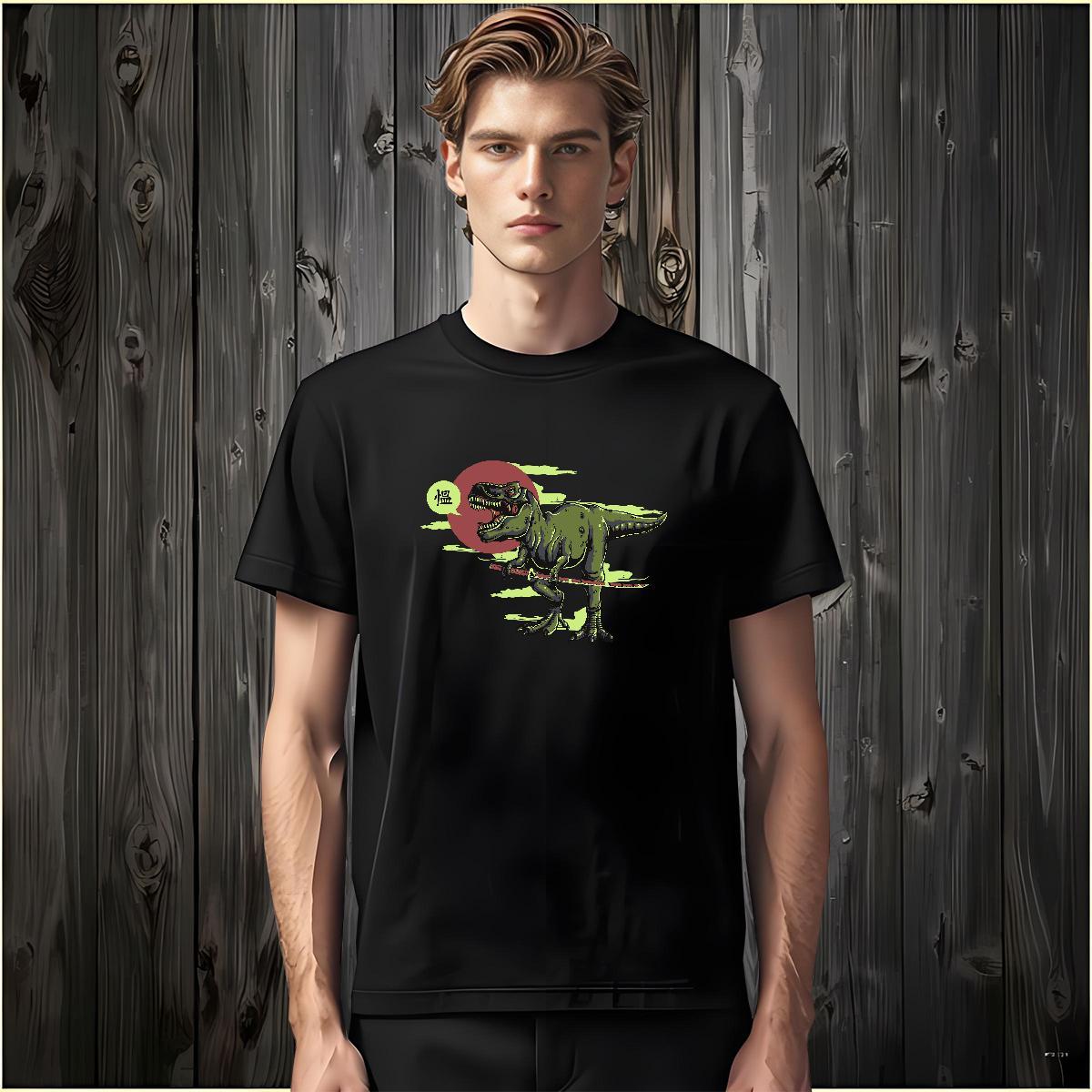 Free Shipping Couples T Shirts 230g 100% Cotton dinosaur T Shirt For Man Hip Hop Street Breathable Crew Neck Graphic 2024 Tee Shirt