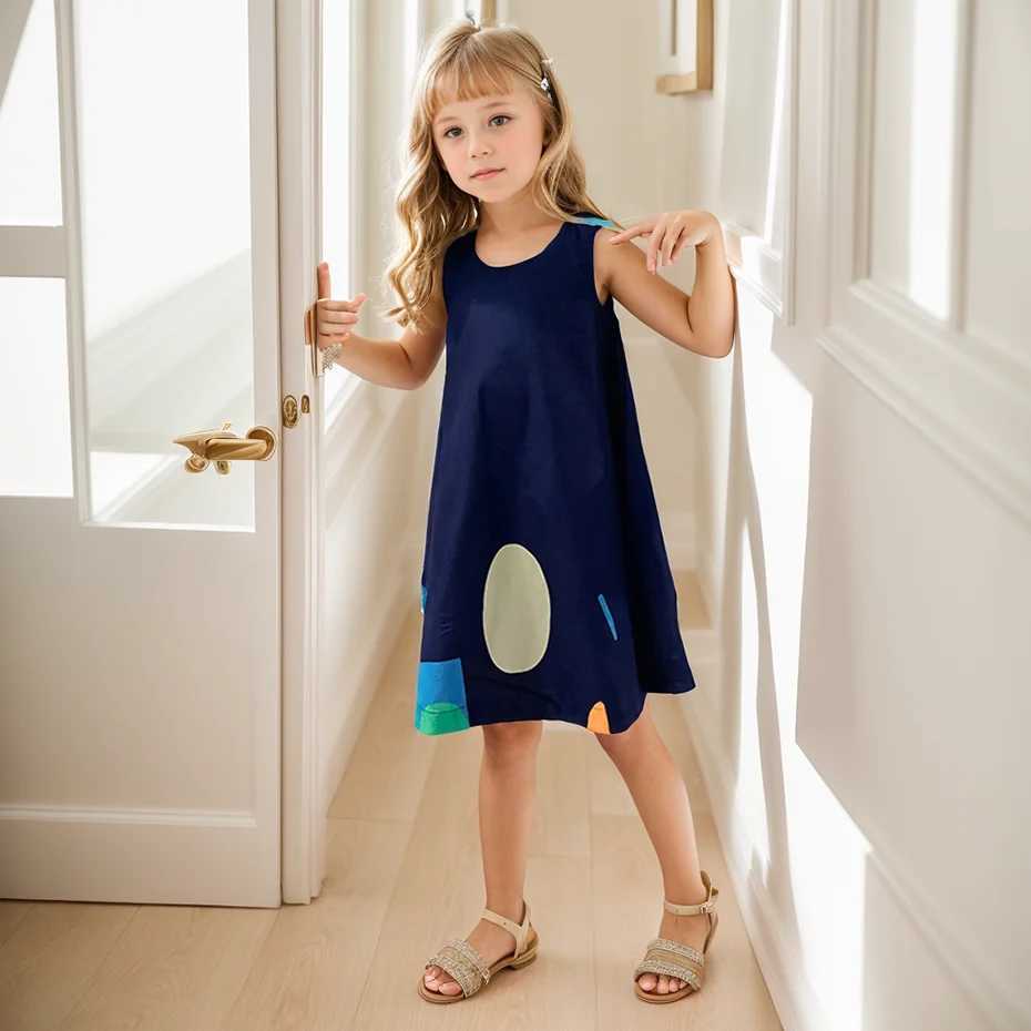 Girls summer dress sleeveless girls party dress dot pattern childrens casual style clothing girls 6 8 10 12 14W240720