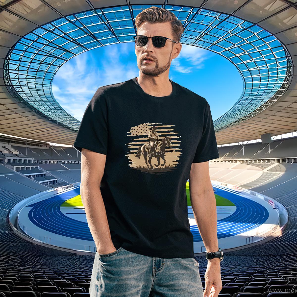 Loose Mens Tshirts 230g 100% Cotton horse T-Shirts Anime Printing Street Breathable Short Sleeve Oversized 3XL 4XL Customized Polos