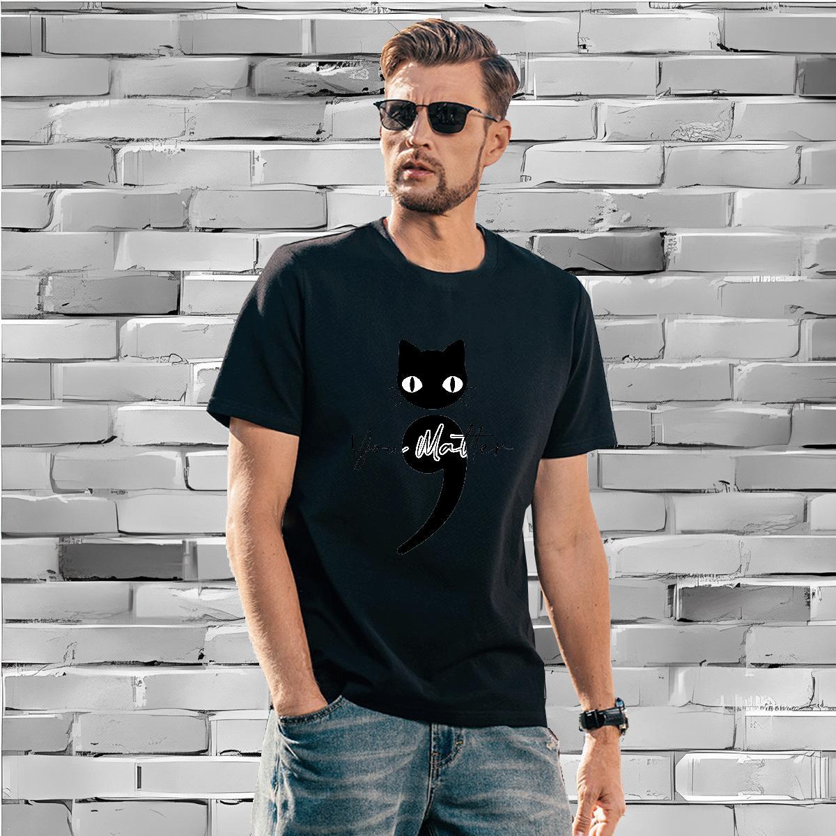 Mens T Shirts 230g 100% Cotton cat Street wear Hip Hop Breathable Short Sleeve DIY Men Tops Tees Fashion Casual Brand Top Tees