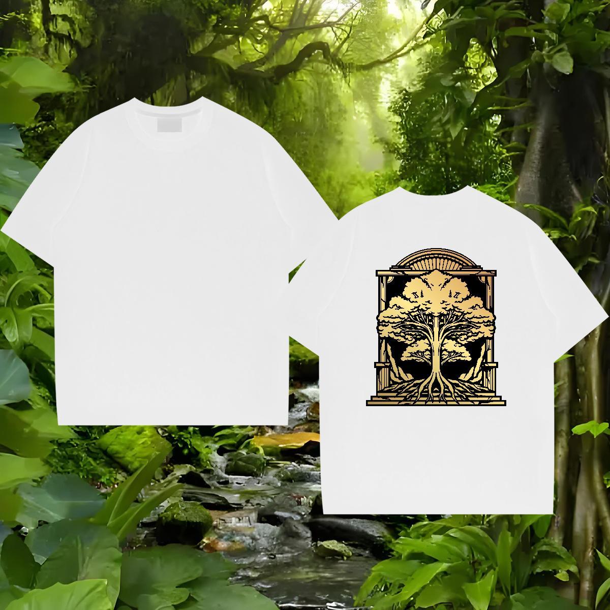 Factory Direct T Shirts Men 230g Pure Cotton tree Anime Printing Street Tees Shirts Crew Neck Breathable Loose Fit Tshirt for Man Woman Asian Size