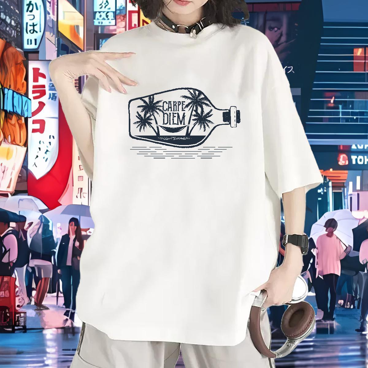 Loose T-Shirts for Women Breathable Soft Woman Tshirt Cartoon Anime tree Sport 230g Pure Cotton Casual New Polos