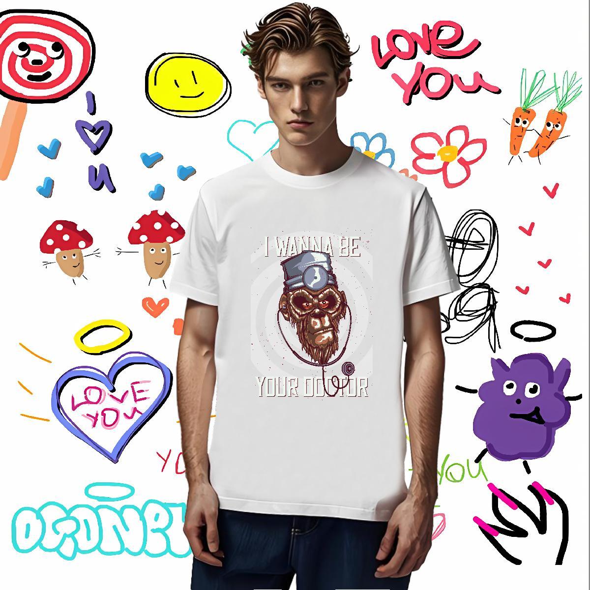Fashion Design Mens T Shirts 230g Pure Cotton chimpanzee Daily Wear Tops Shirt Crew Neck Breathable Soft Tshirt for Man Woman White Plus Size