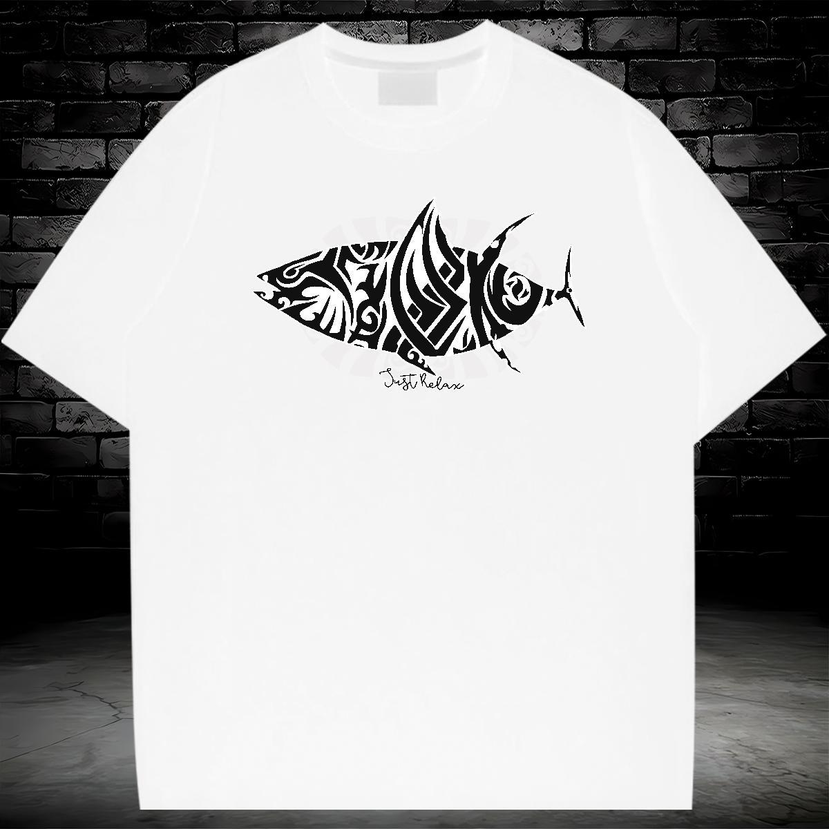 T-Shirts 230g Cotton fish Outdoor Pure Cotton Custom Cartoon Men Clothes T-Shirt Wholesale High Quality Tees