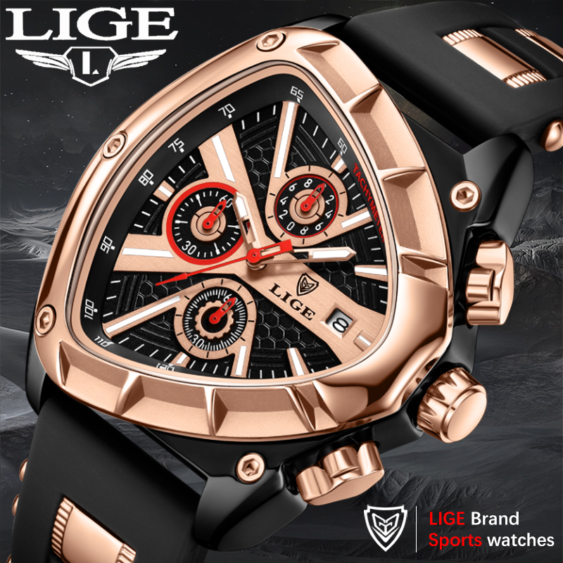 LIGE Fashion Men Watch Triangle Chronograph Military Wristwatch Sport Army Mens Watches Luxury Waterproof Quartz Clock Man Reloj Personalized watch