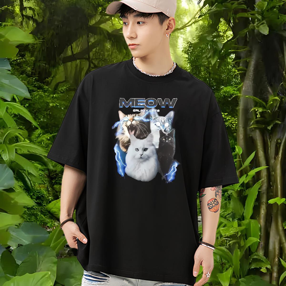 Fashion New T Shirt For Man 230g 100% Cotton cat Casual Beach Clothes Crew Neck High Quality Men Clothes T-Shirt DIY