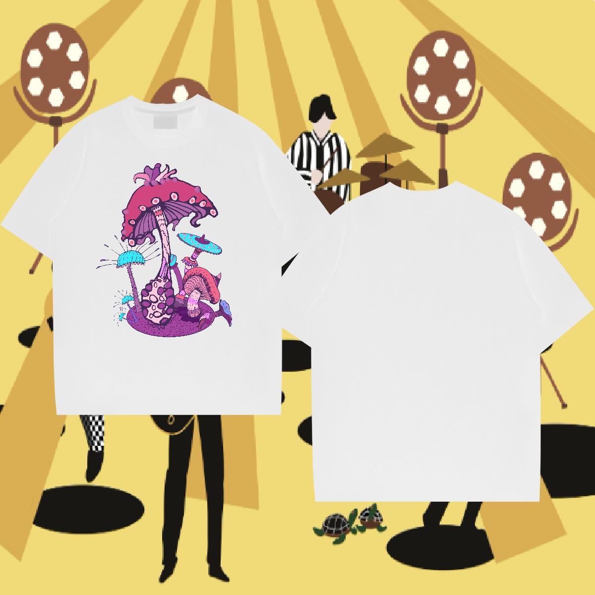 Fashion Casual T Shirts Men 100% Cotton 230g mushroom Street Tee Shirt Round Neck Short Sleeve Popular Men Tees Cartoon Printing L-4XL